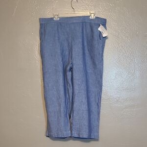 Charter Club Casual Blue Linen Trousers Womens Extra XL Back Waist Elastic NWOT